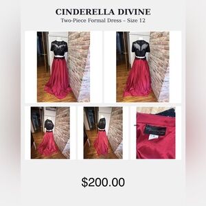 Cinderella Divine Two-Piece Prom Dress in Wine and Black Lace
